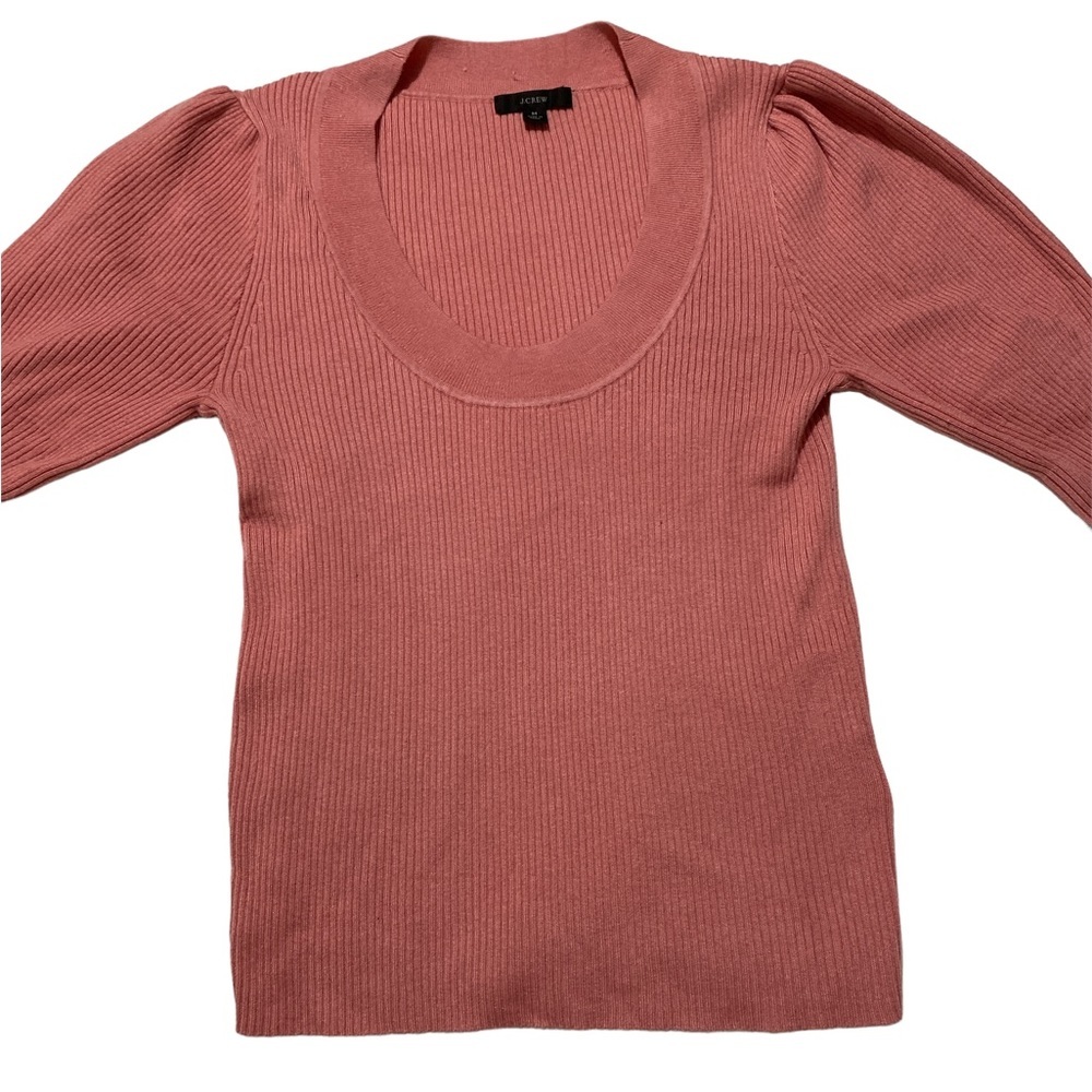 J Crew Puff Sleeve Silk Blend Short Sleeve Sweater EUC Medium Rose Pink​